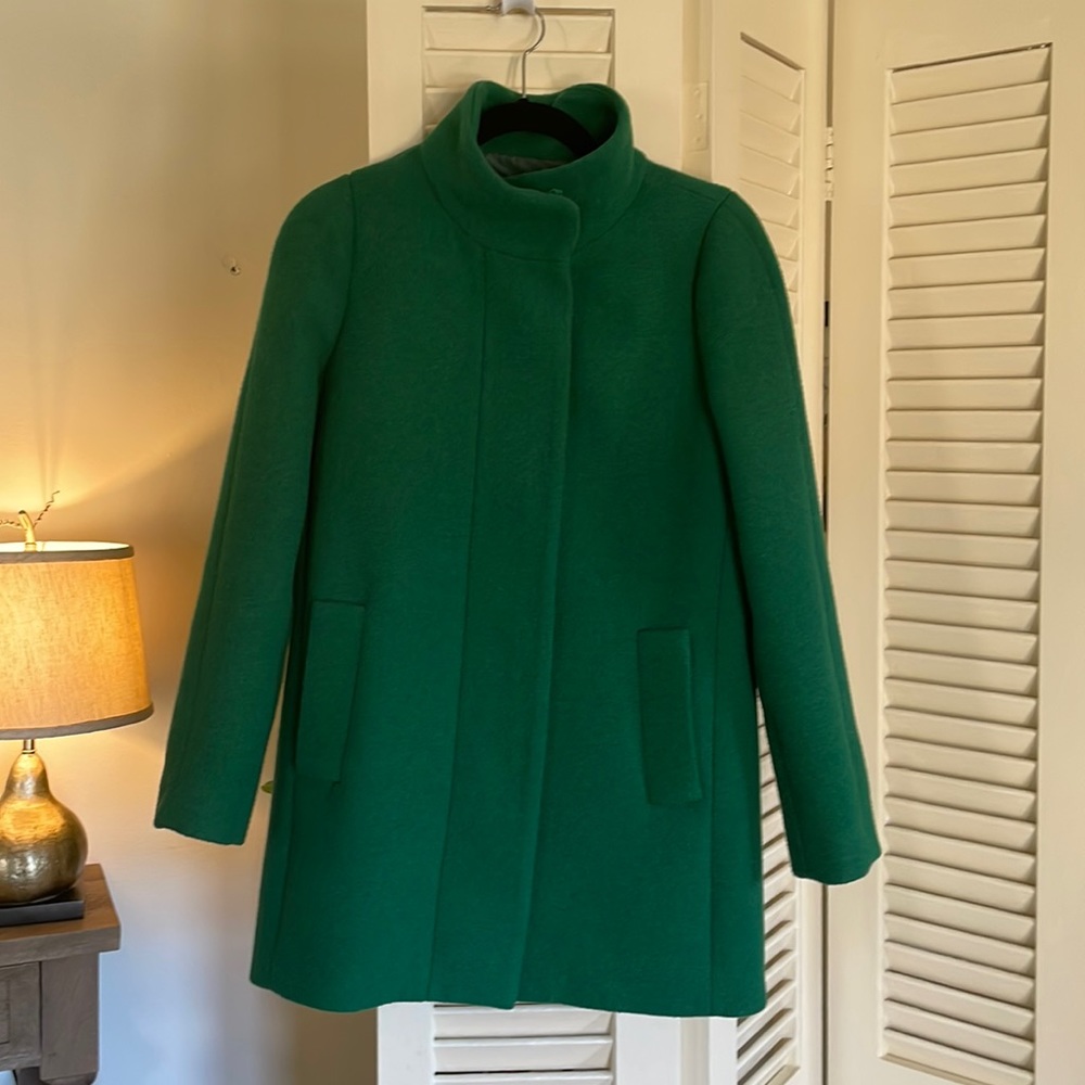 J Crew Mercantile Emerald Wool Coat with gold zipper details. Barely worn in EUC
